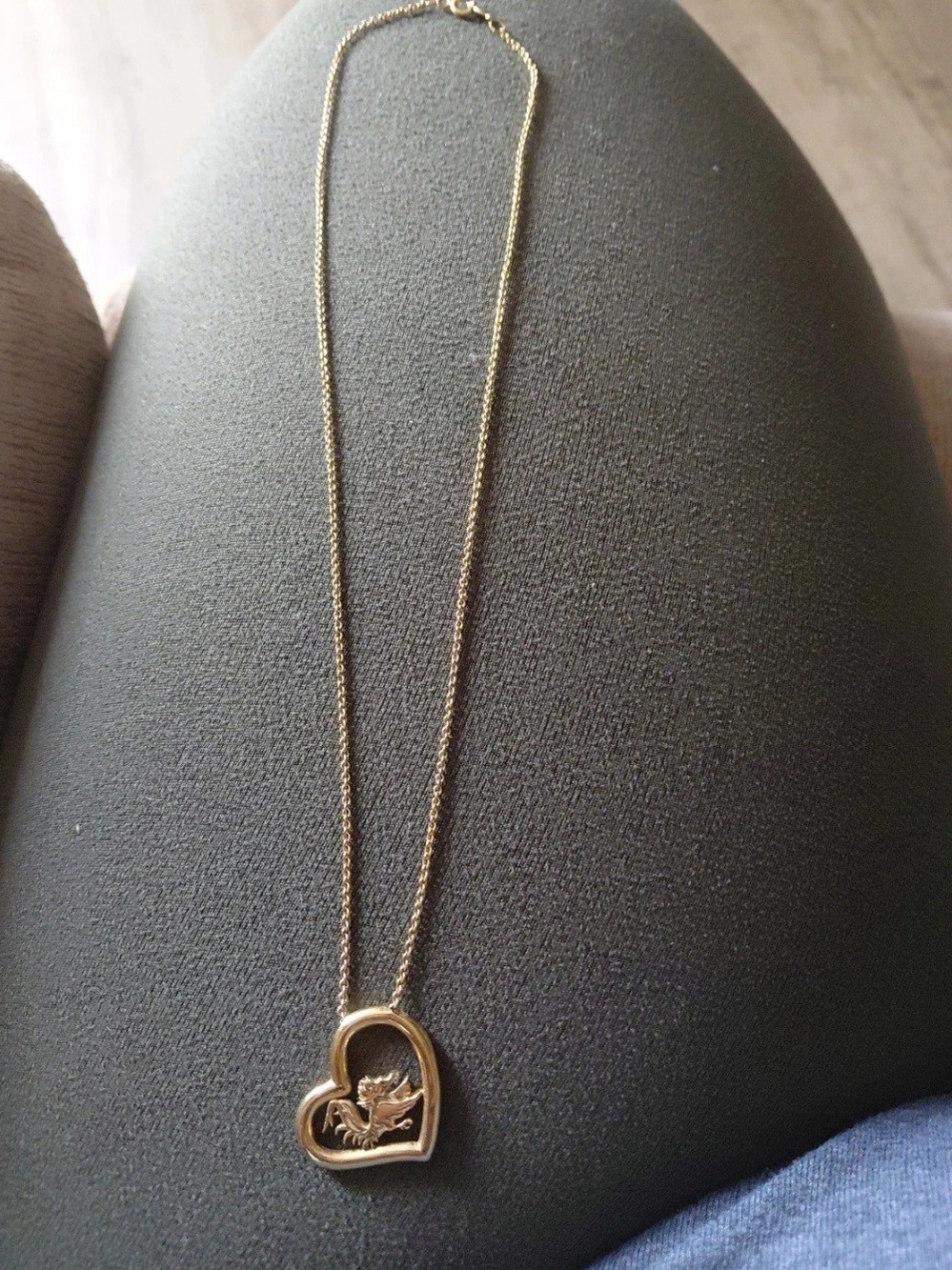 Gold Heart Pendant Necklace with Leaf Motif - Women Jewelry